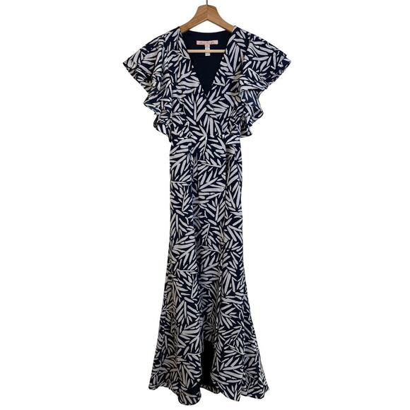 Anthropologie Hutch Ruffle Printed Wrap Maxi Dress Size XXS Blue White Flowy - Picture 3 of 14